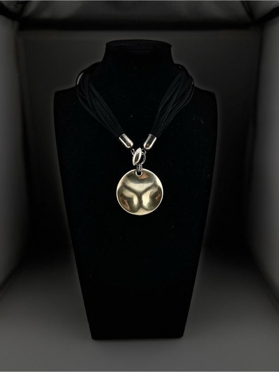 Jewelry - Sterling Silver 925 Disc Pendant Necklace on Black Multi-Strand Cord
